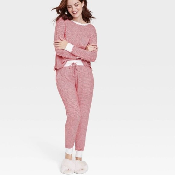 stars above Pants - Stars Above Women's Red/White Striped Perfectly Cozy Jogger Pants & Top SET